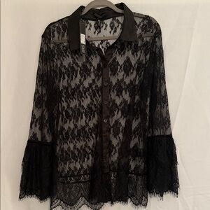 Ravel Black Lace Button-Up Blouse